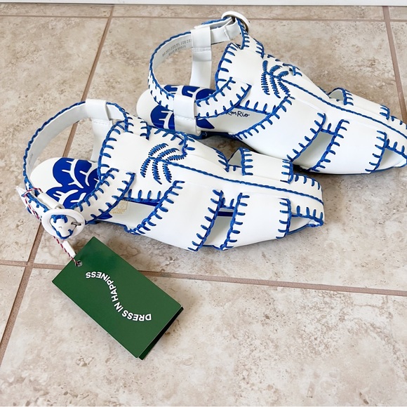 NEW Farm Rio Blue Palm Tree leather Sandal flats - Picture 5 of 8